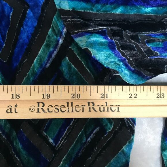 Chicos Cardigan Womens Large Blue Black Velvet Semi Sheer Open Front Chicos 2 - Picture 9 of 11